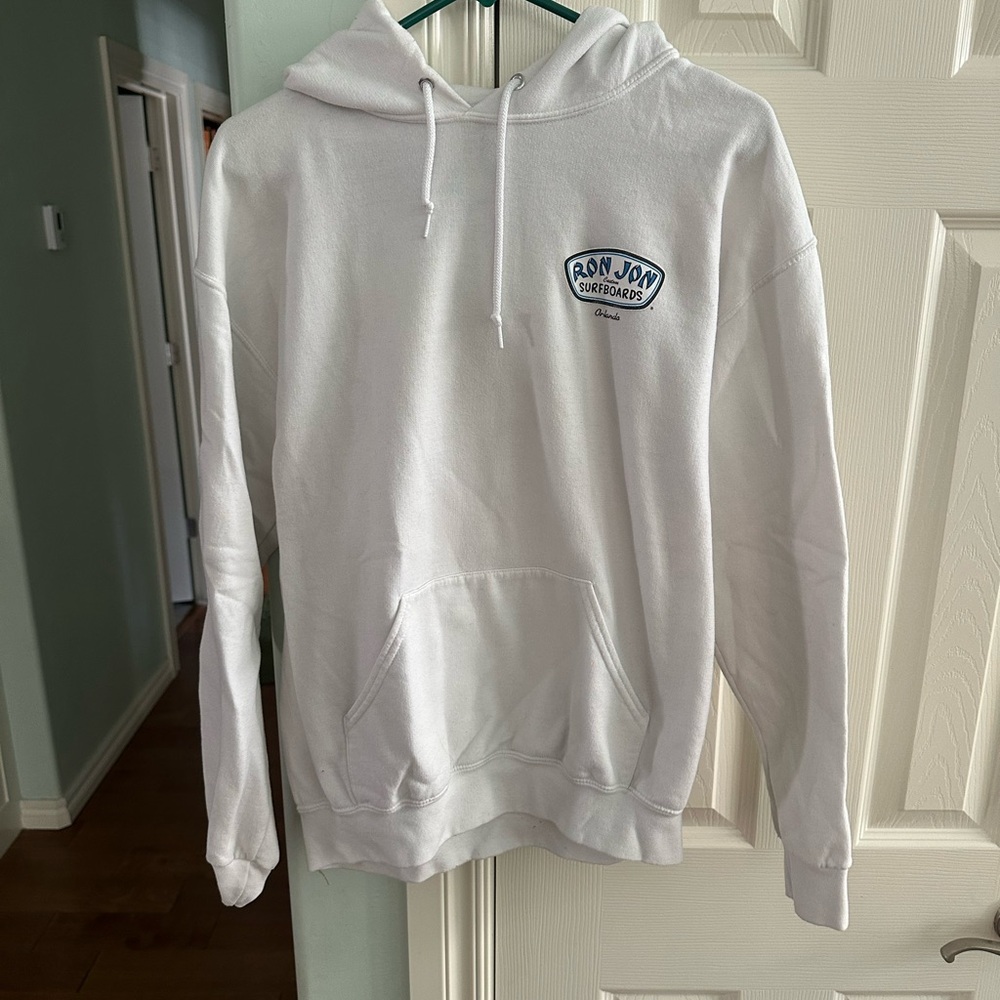 Ron Jon Classic White Hoodie. Size Medium